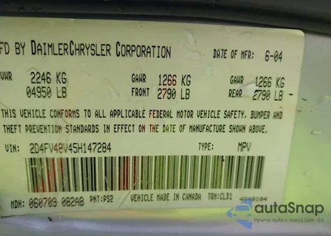 2005 Dodge Magnum Se из США, поврежденный, VIN 2D4FV48V45H147284